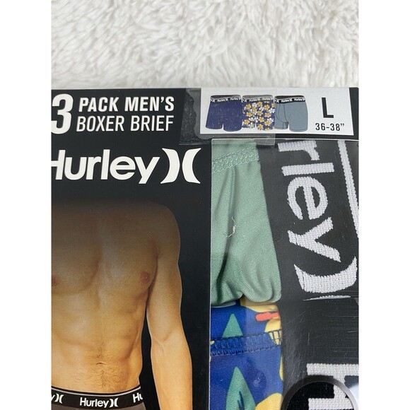 3 Pack Hurley Men's Regrind Boxer Briefs Size L Green Blue Floral Stretch - Picture 9 of 10